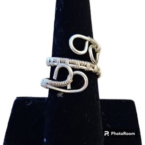 ARTISAN Sterling Silver Wire Wrapped Swirl Bypass Ring Size 6.5 to 7